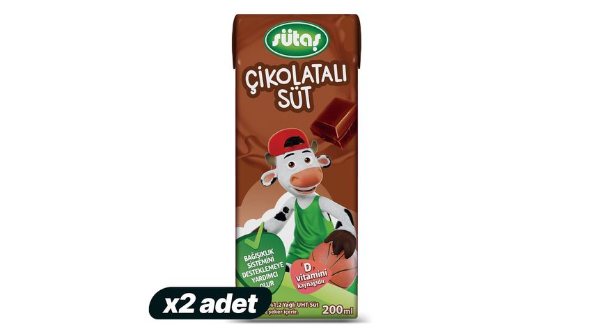 2'li Sütaş D Vitaminli Çikolatalı Süt 200 ml Paketi