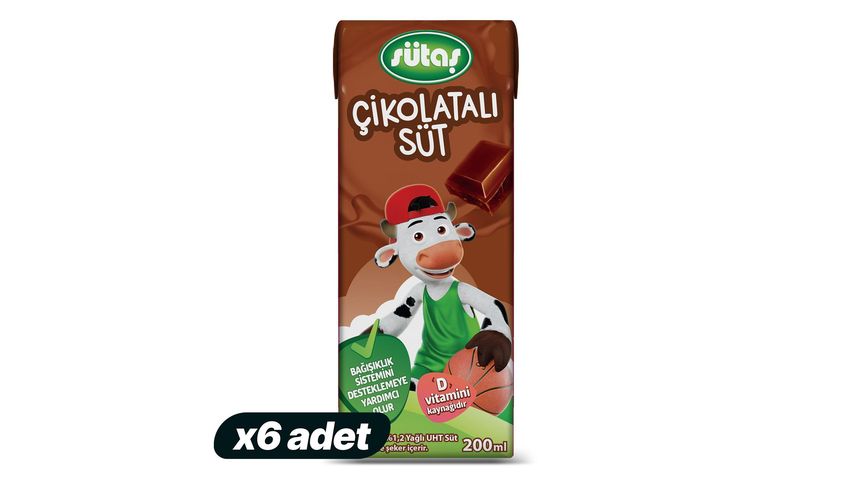6'lı Sütaş D Vitaminli Çikolatalı Süt 200 ml Paketi