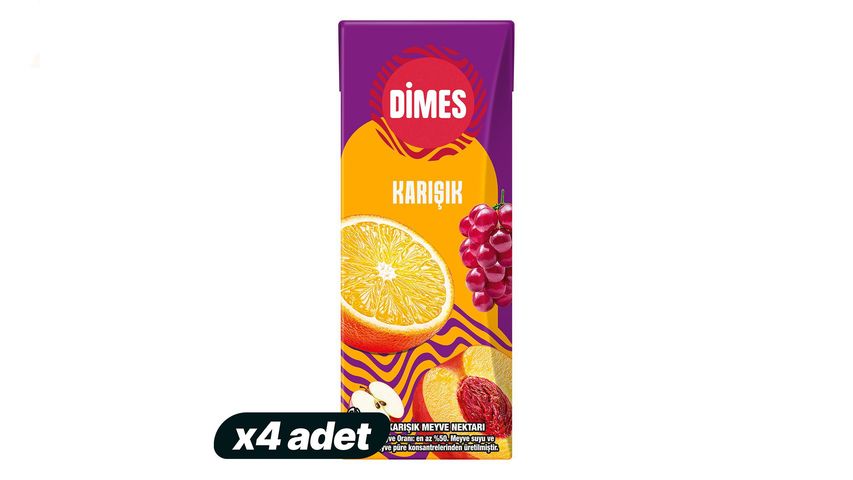 4'lü Dimes Karışık Meyve Nektarı Meyve Suyu 200 ml Paketi