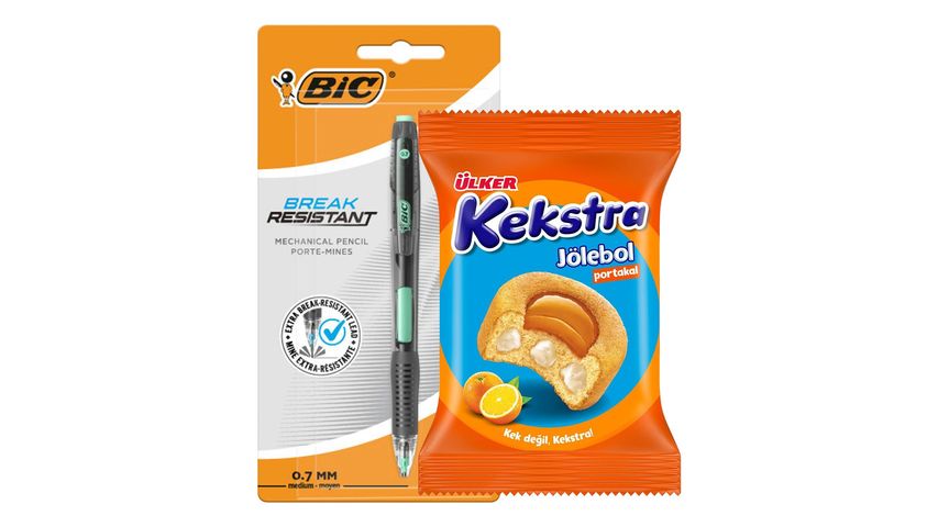 BIC Pencil 0.7 mm Lead & Eraser Set & Ülker Kekstra Jölebol Orange Cake Bundle