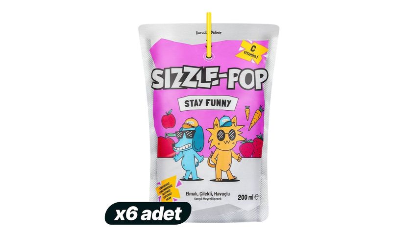 6'lı Sizzle Pop Stay Funny Karışık Meyveli İçecek 200 ml Paketi
