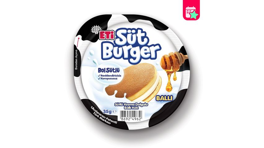 Eti Milk Burger Honey Cake with Milk Cream Filling 35 g