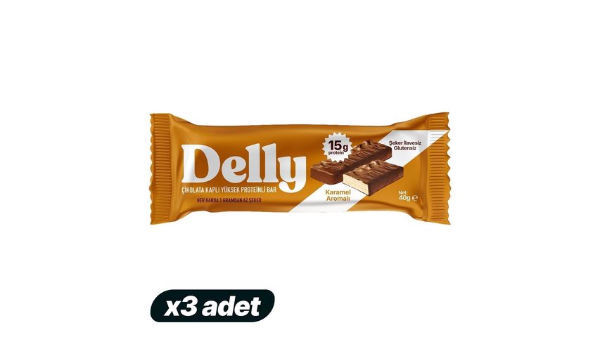 3x Delly Caramel Flavored Chocolate Coated High Protein Bar 40 g Bundle
