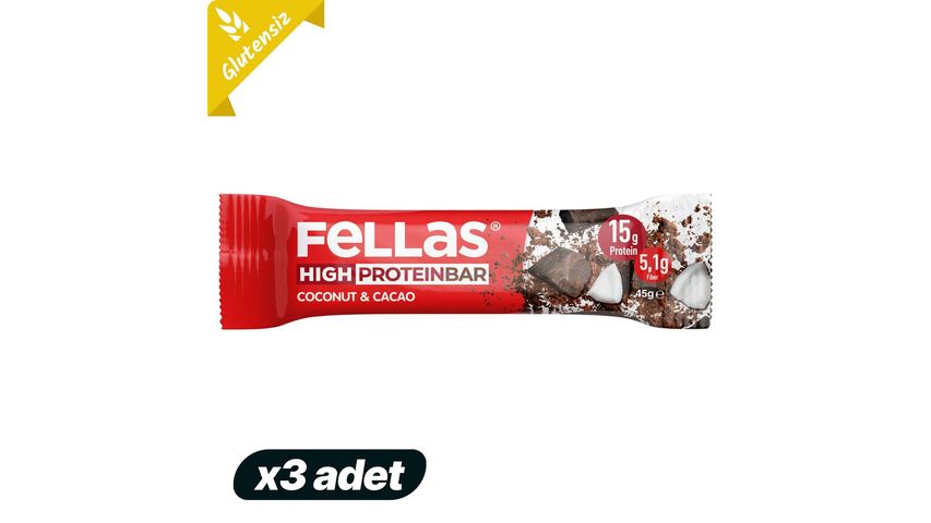 3x Fellas Coconut & Cocoa High Protein Bar 45 g Bundle