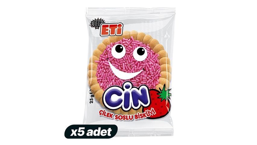 5'li Eti Cin Çilekli Jöleli Bisküvi 25 g Paketi