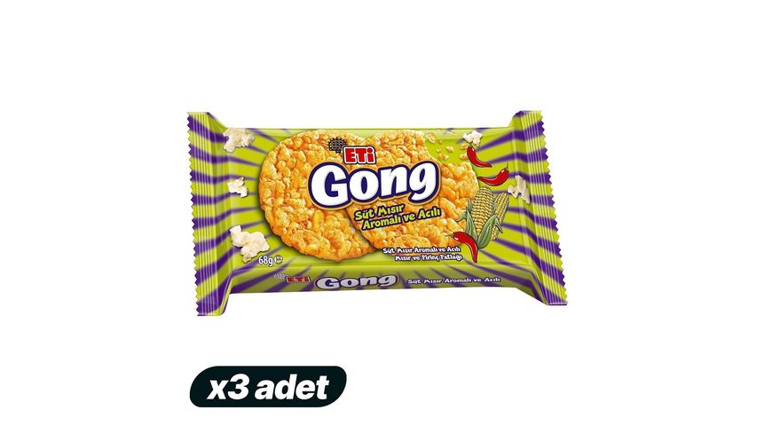 3x Eti Gong Milk Corn Flavored & Spicy Rice Cake 68 g Bundle