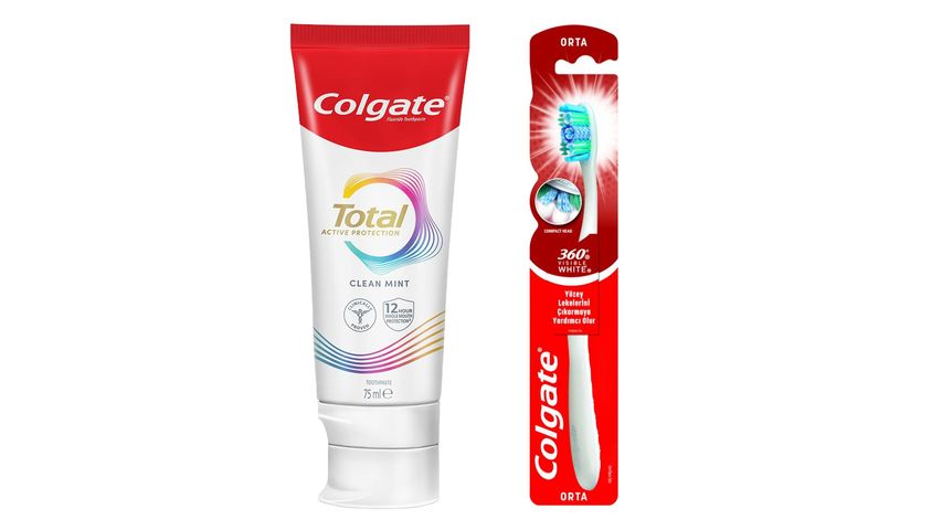 Colgate Total Nane Temizliği Diş Macunu & Colgate 360 Visible White Tekli Diş Fırçası Set Paketi