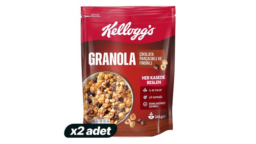 2'li Kellogg's Çikolatalı & Fındıklı Granola 340 g Paketi