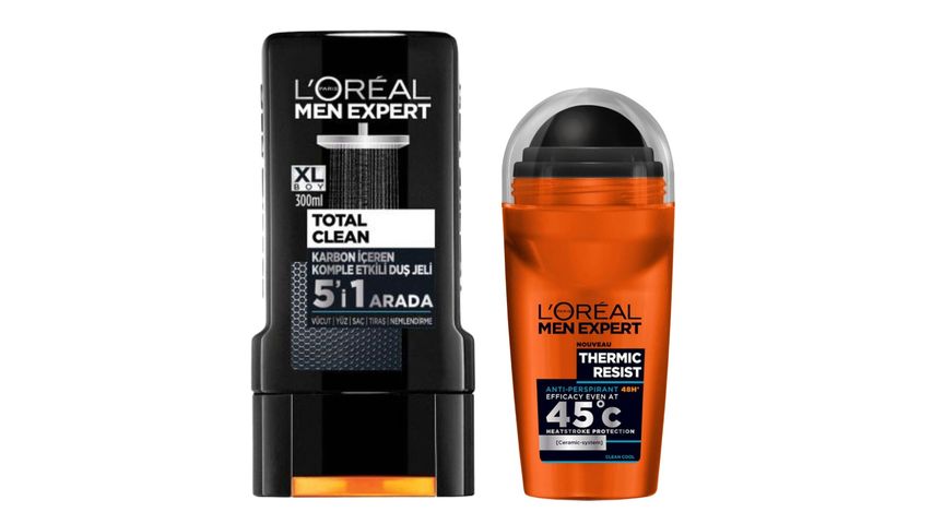 L'Oréal Paris Men Expert Total Clean 5-in-1 Charcoal Shower Gel 300 ml 2-Piece Set Bundle