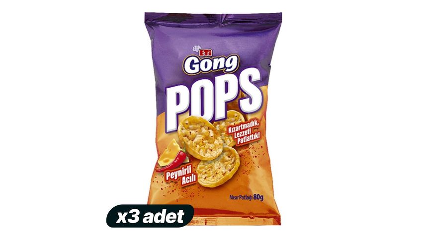 3'lü Eti Gong Pops Peynirli Acılı Mısır Patlağı 80 g Paketi