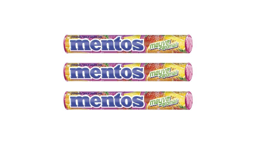 3 x Mentos Fruit Flavored Chewy Dragee Candy 37.5 g Bundle