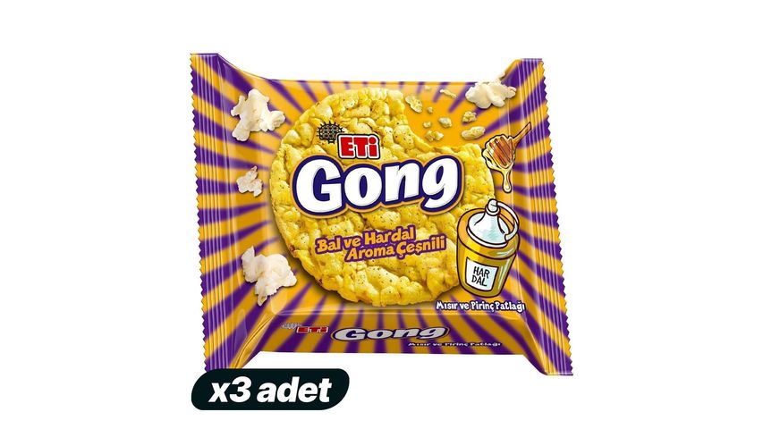 3'lü Eti Gong Ballı Hardallı Mısır ve Pirinç Patlağı 34 g Paketi