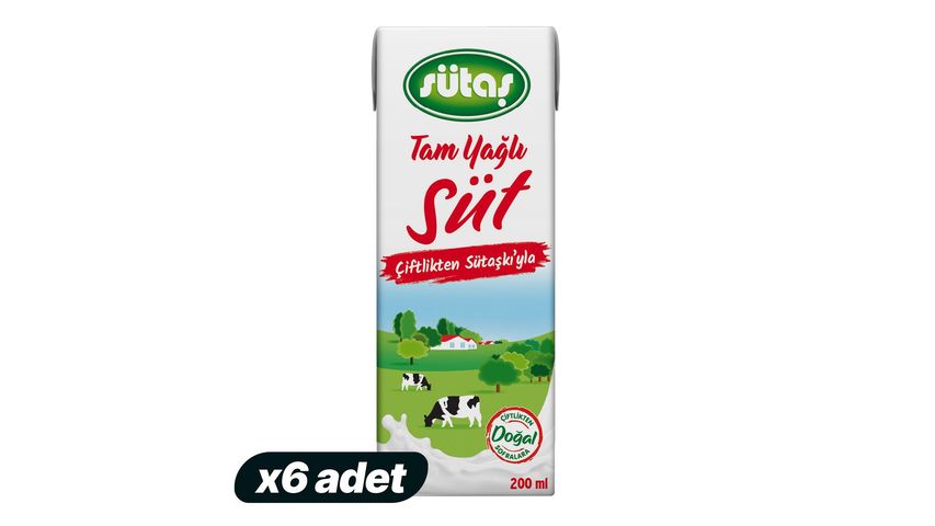 6'lı Sütaş Tam Yağlı Süt 200 ml Paketi