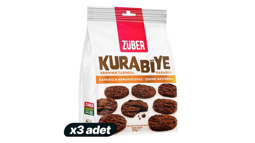 3'lü Züber Yulaflı & Kakaolu Kurabiye 80 g Paketi