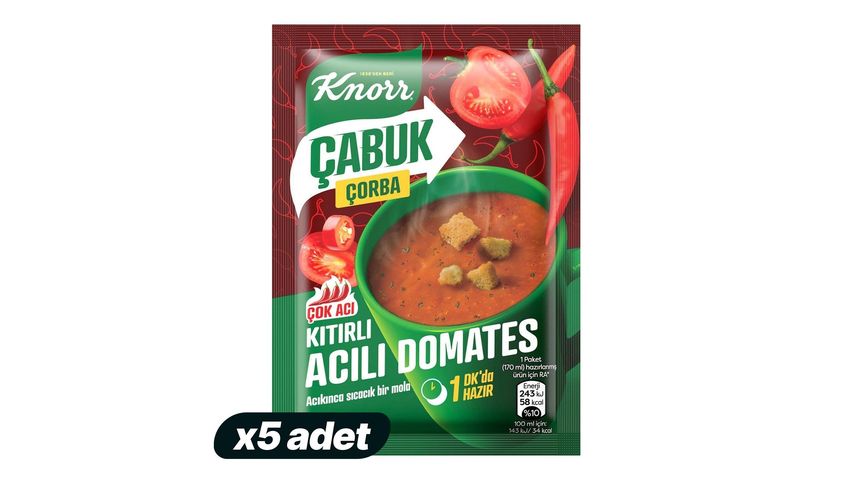 5'li Knorr Acılı Domates Çabuk Çorba Paketi