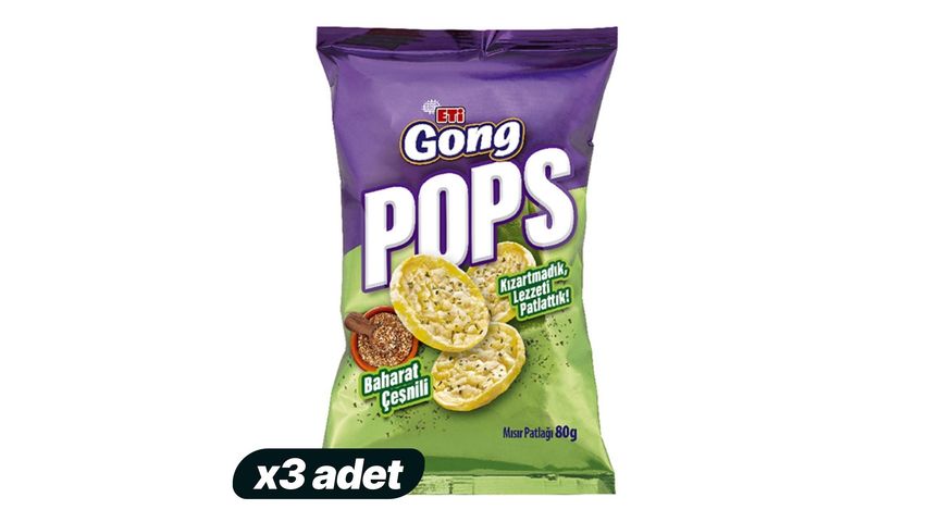 3x Eti Gong Pops Spiced Corn Popcorn 80 g Bundle