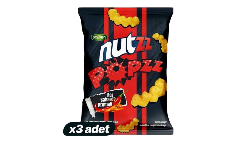 3x Nutzz Popzz Hot Spice Flavored Corn Snack 90 g Bundle