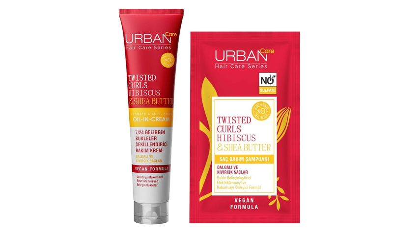 Urban Care Twisted Curls Hibiscus & Shea Butter Durulanmayan Saç Bakım Kremi 175 ml & Urban Care Twisted Curls Hibiscus & Shea Butter Şampuan 10 ml Paketi