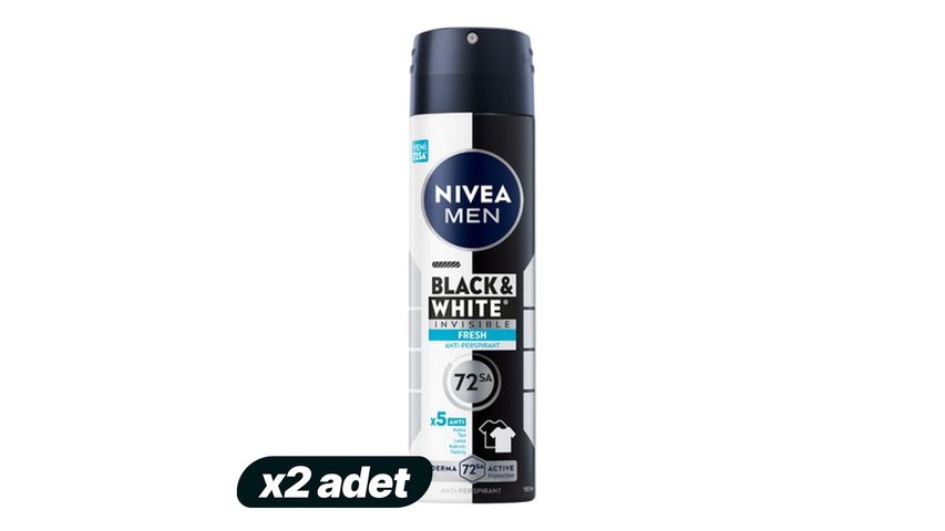 2'li NIVEA MEN Erkek Sprey Deodorant Black & White Invisible Fresh 150 ml Paketi