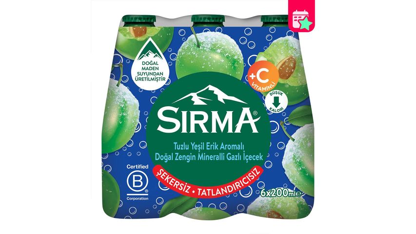 Sırma Vitamin C Green Plum Flavored Natural Mineral Water 6 x 200 ml