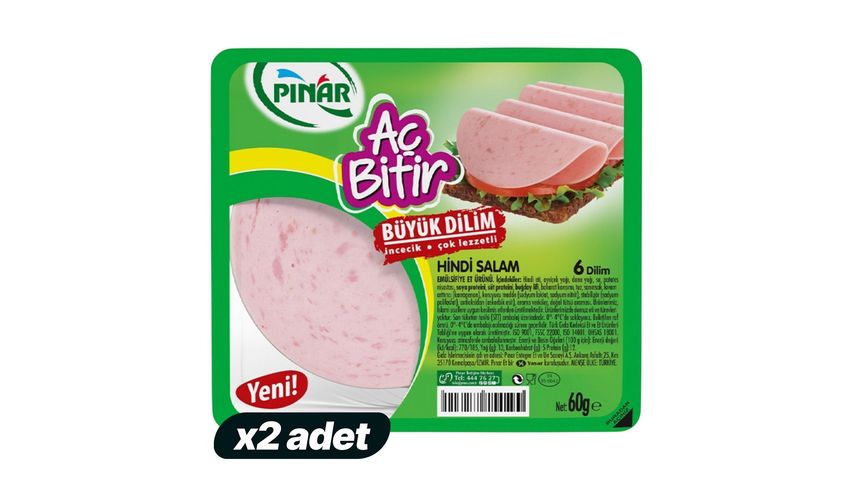 2'li Pınar Aç Bitir Büyük Dilim Hindi Salam 60 g Paketi