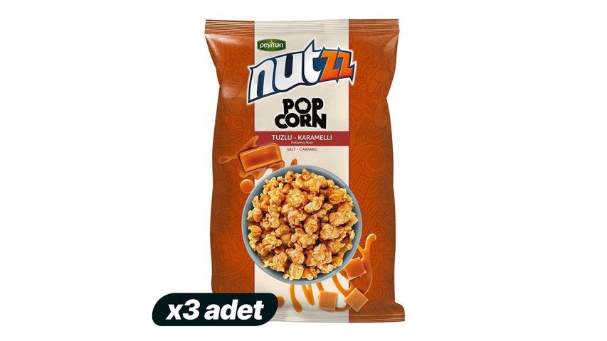 3'lü Nutzz Karamelli Popcorn Patlamış Mısır 90 g Paketi
