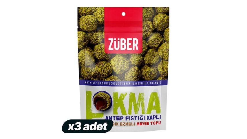 3'lü Züber Lokma Antep Fıstığı Kaplı Meyve Topu 96 g Paketi