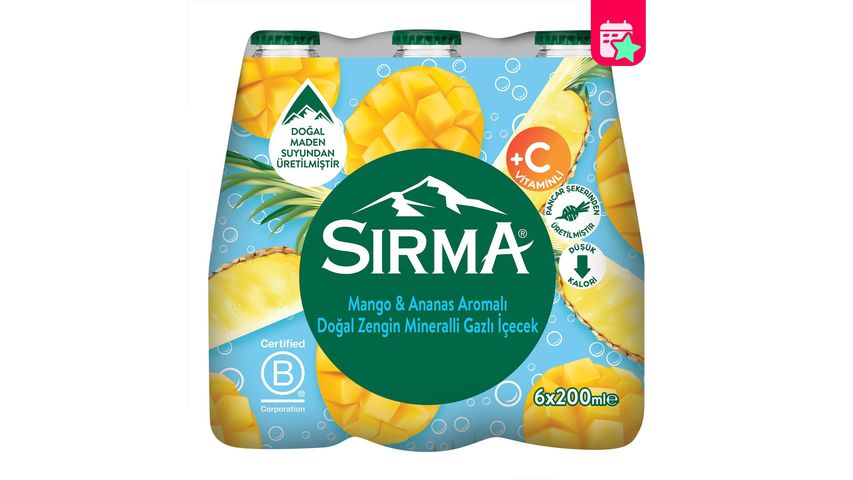 Sırma Natural Sparkling Water with Vitamin C, Mango & Pineapple Flavored 6 x 200 ml