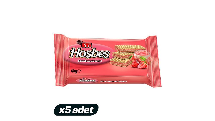 5x Eti Hoşbeş Strawberry Cream Wafer 40 g Bundle