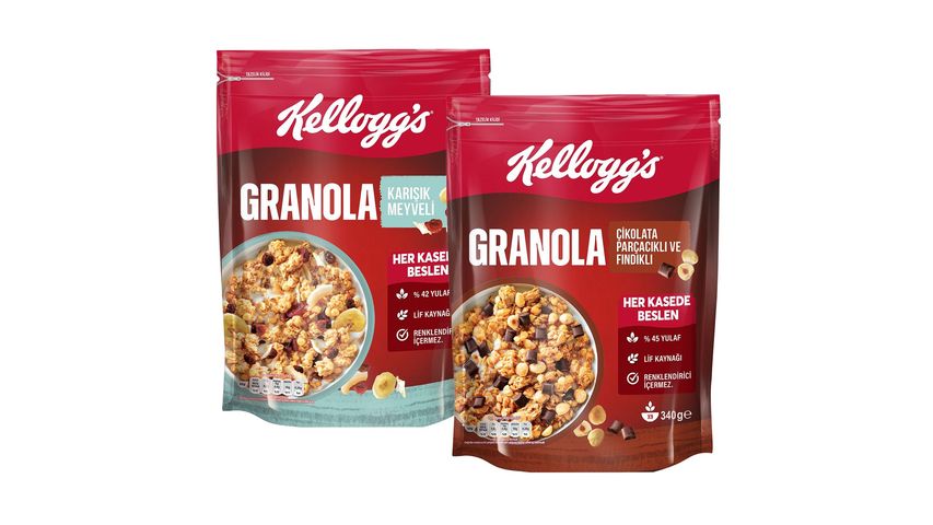 Kellogg's Meyveli Granola 340 g & Çikolatalı Fındıklı Granola 340 g Paketi