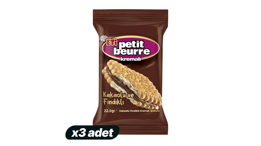 3x Eti Petit Beurre Cocoa Hazelnut Cream Biscuits 22.5 g Bundle