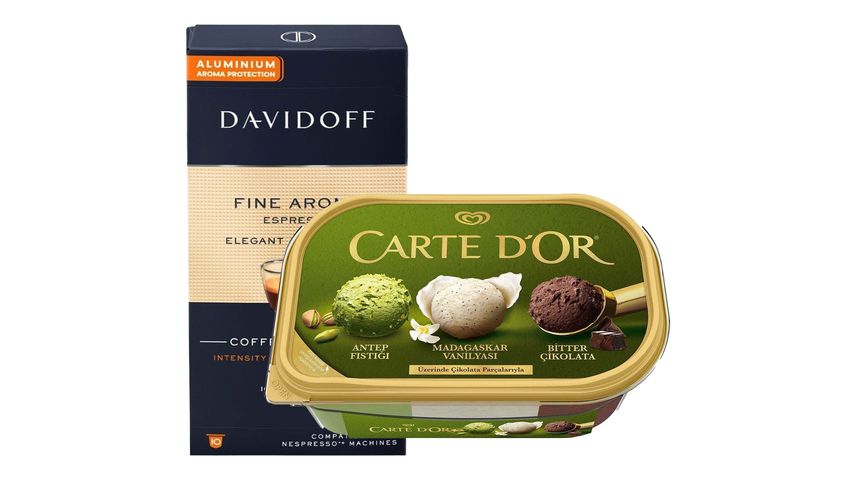 Algida Carte d'Or Classic Vanilya, Fıstık & Bitter Çikolata 850 ml & Davidoff Fine Aroma Espresso 10'lu Kapsül Kahve Paketi