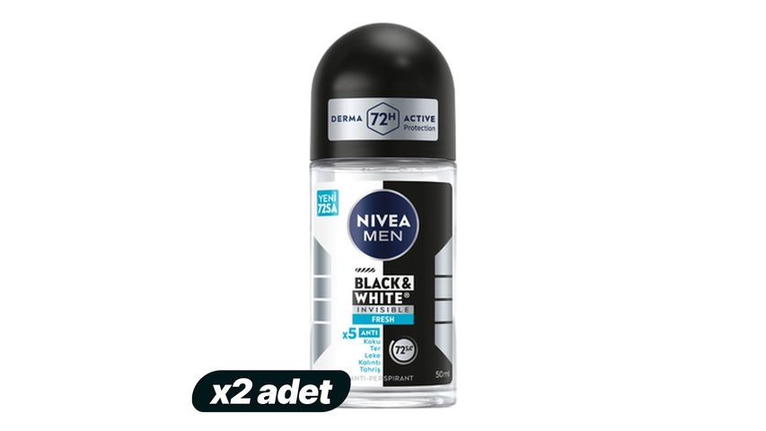 2'li NIVEA MEN Erkek Roll-on Deodorant Black & White Invisible Fresh 50 ml Paketi
