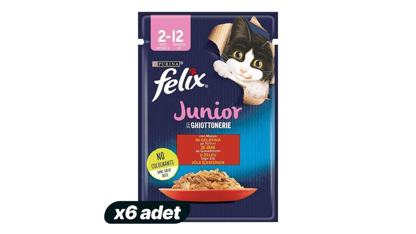 6x Felix Junior Beef Kitten Wet Cat Food 85 g Bundle
