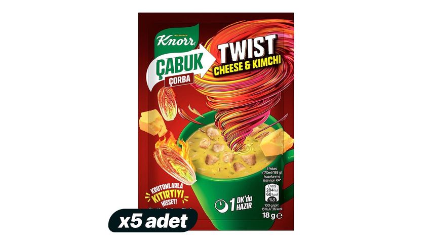 5'li Knorr Twist Cheese Kimchi Çabuk Çorba Paketi
