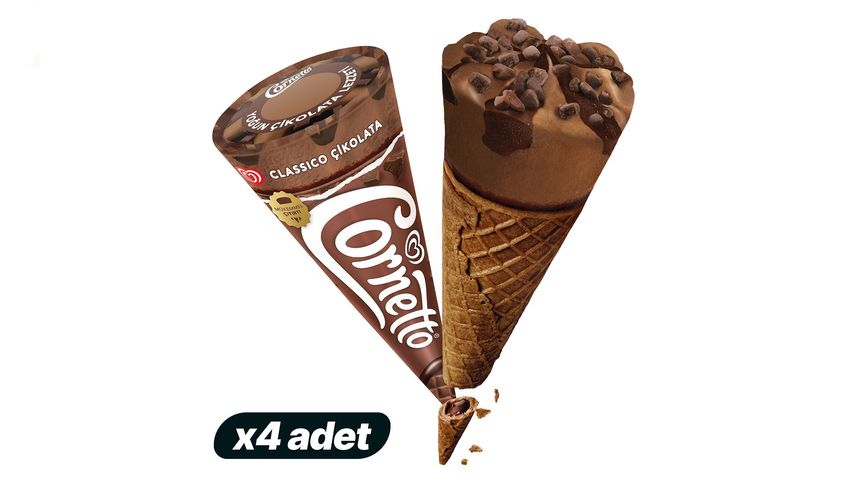 4'lü Algida Cornetto Classico Çikolatalı 125 ml Paketi