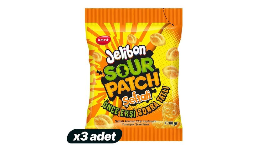 3'lü Jelibon Sour Patch Kids Şeftali Aromalı Şekerleme 80 g Paketi