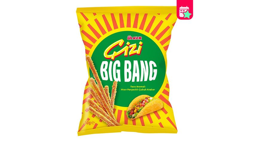 Ülker Çizi Big Bang Taco Flavoured Corn Stick Crackers 50 g