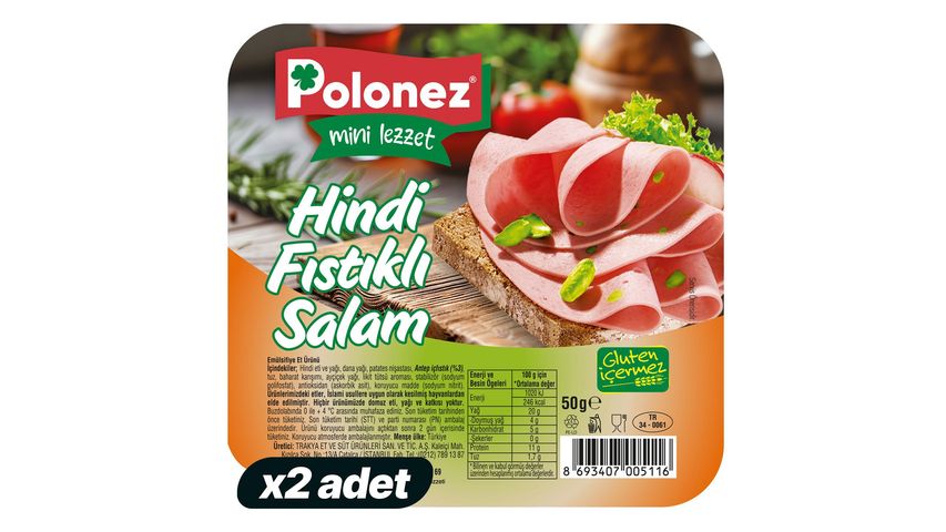 2'li Polonez Mini Lezzet Hindi Fıstıklı Salam 50 g Paketi