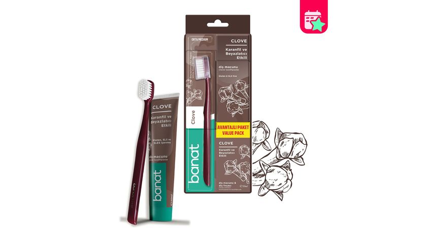 Banat Medium Toothbrush & 50 ml Clove Toothpaste