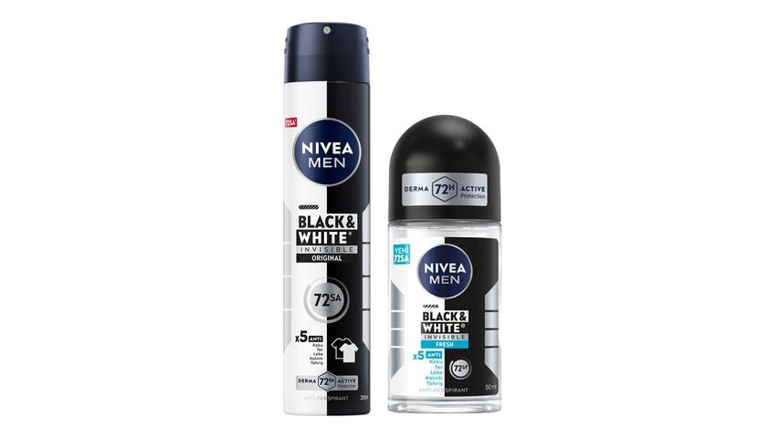 NIVEA MEN Erkek Black & White Invisible 200 ml Sprey+Rollon Set Paketi