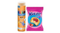 BIC Metal Tube Colored Pencils 24+1 Colors & Ülker Kekstra Jölebol Strawberry Cake Bundle