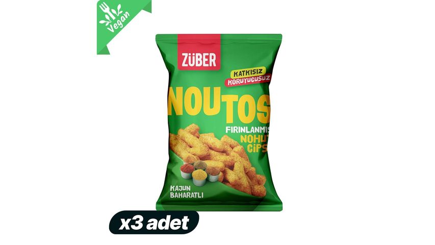 3'lü Züber Noutos Kajun Baharatlı Nohut Cipsi 55 g Paketi
