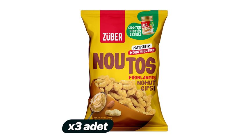 3x Züber Noutos 100% Peanut Butter Chickpea Chips 55 g Bundle
