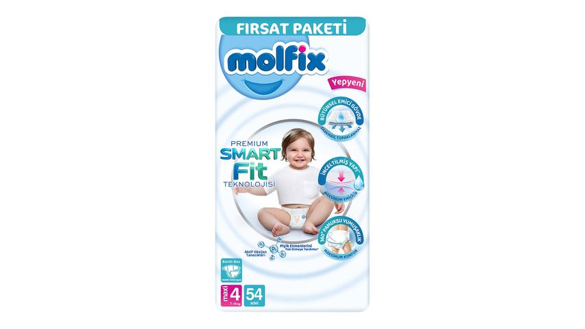 Molfix Premium Baby Diapers Size 4 Maxi 54 Count