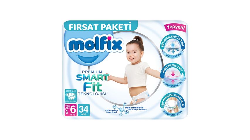 Molfix Premium Baby Diapers Size 6 Extra Large 34 Count