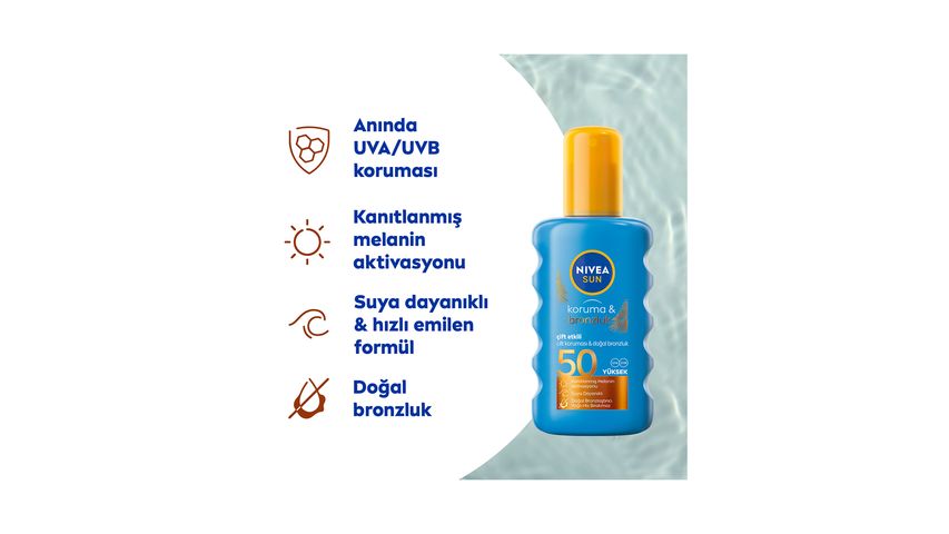 NIVEA SUN SPF50 Güneş Koruyucu Ve Bronzlaştırıcı Sprey 200ml