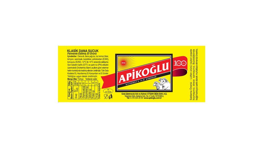 Apikoğlu Klasik Dana Sucuk 360 g