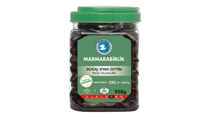 Marmarabirlik Natural Brined Black Olives 2XS (351-380) 950 g