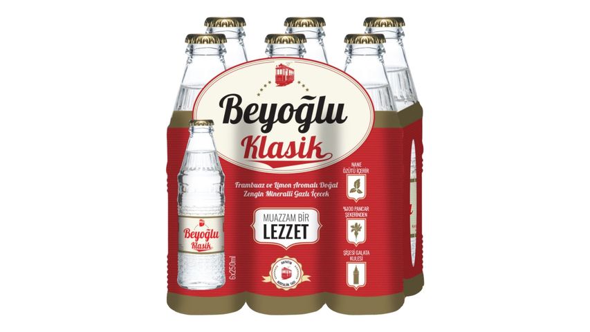 Beyoğlu Gazozu Classic Raspberry Lemon Carbonated Drink 6 x 250 ml